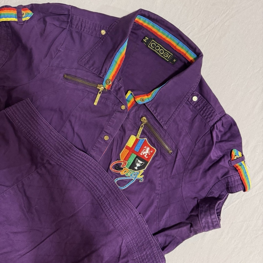 Vtg 90s Y2K Coogi Romper Jumpsuit Purple Jumper One Piece Womens 1X Colorful